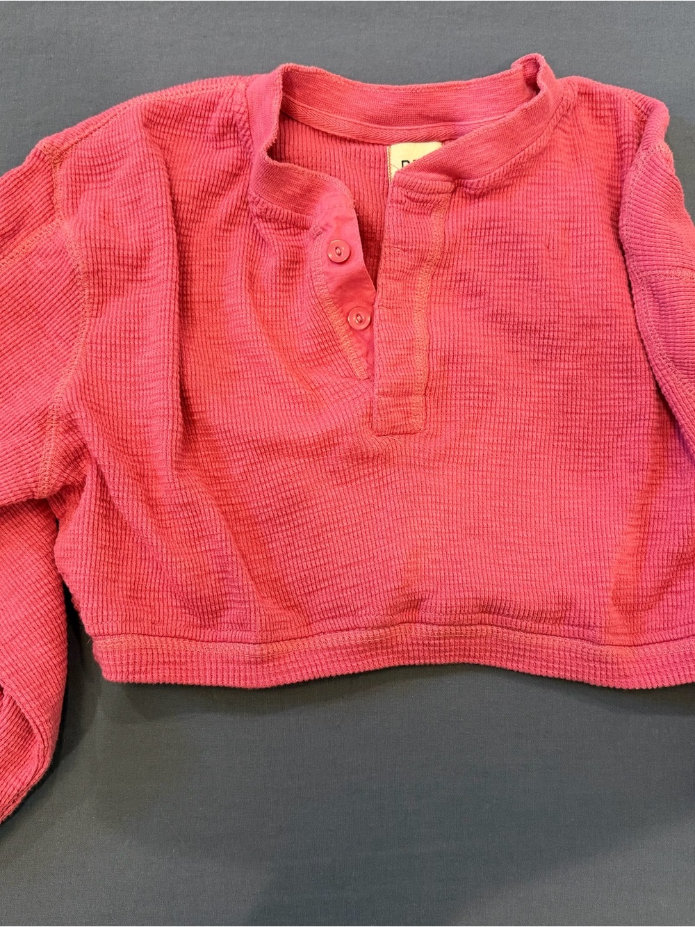 BDG Cropped Long-Sleeve Henley in Bright Pink